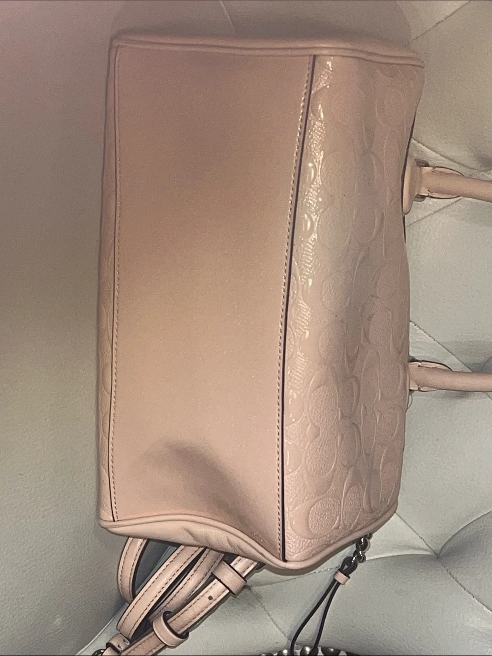 Coach Embossed Pebbled Patent Satchel Crossbody Light Blush Pink Beautiful Lux